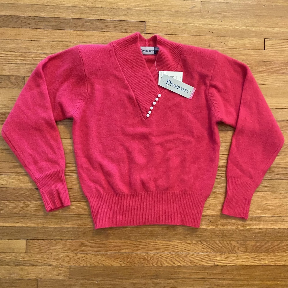 Diversity Sweater Womens Medium Angora Wool‎ Blend Pearl Button Pullover Petite